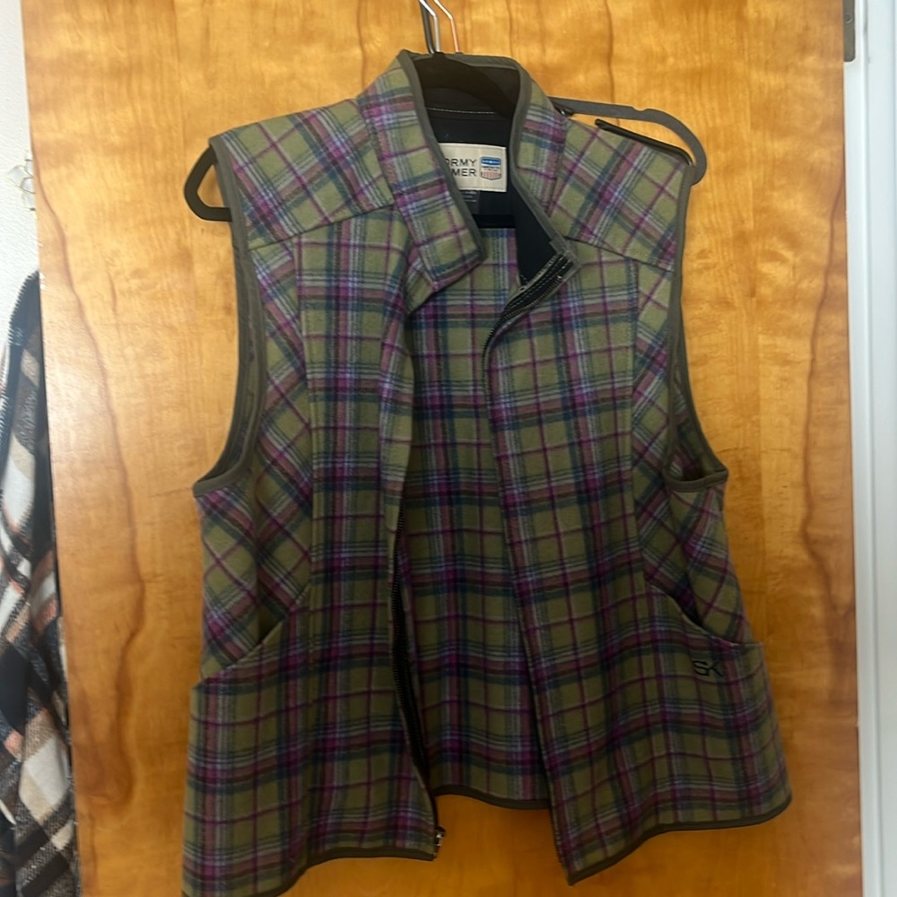 Stormy Kromer beautiful hat and vest set.    Green plaid style.